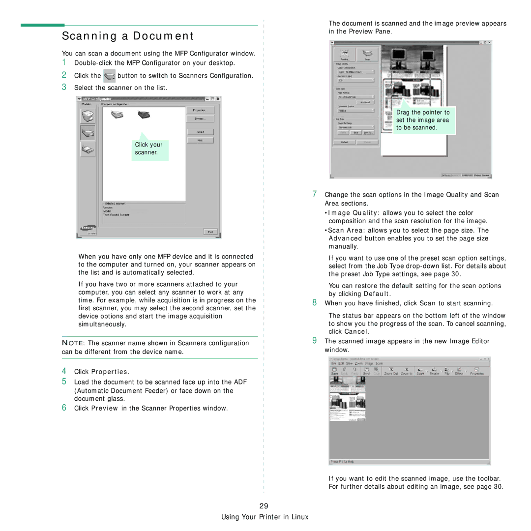 Samsung SCX-4200R manual Scanning a Document, Click Properties 