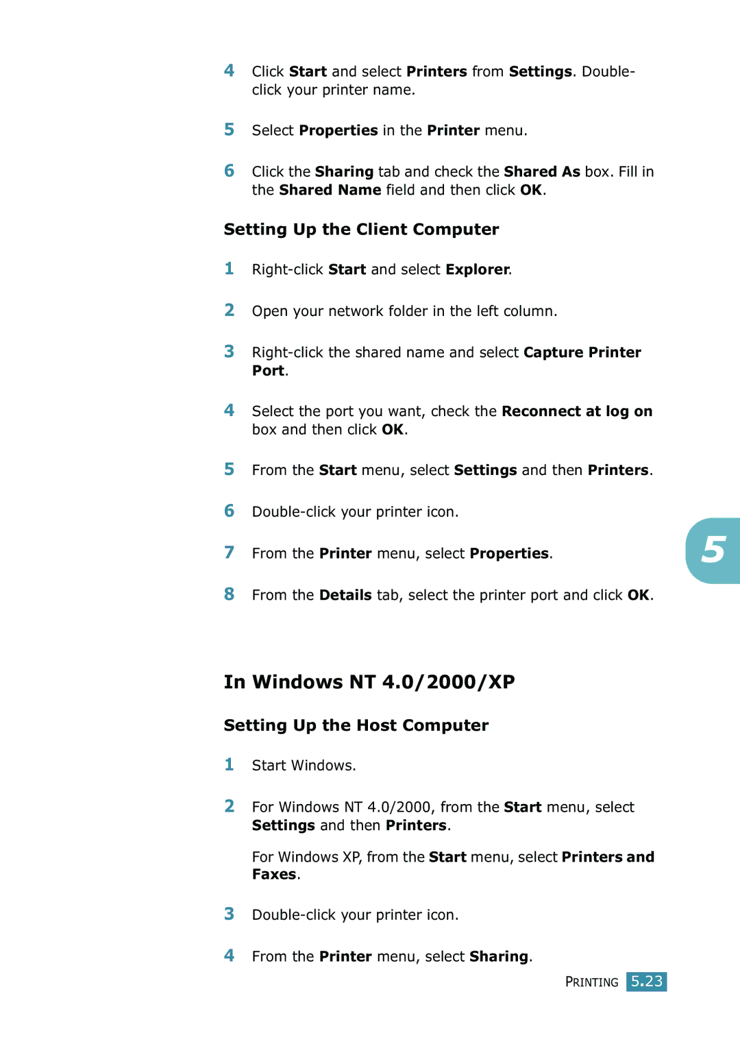 Samsung SCX-4216F manual Windows NT 4.0/2000/XP, Setting Up the Client Computer 