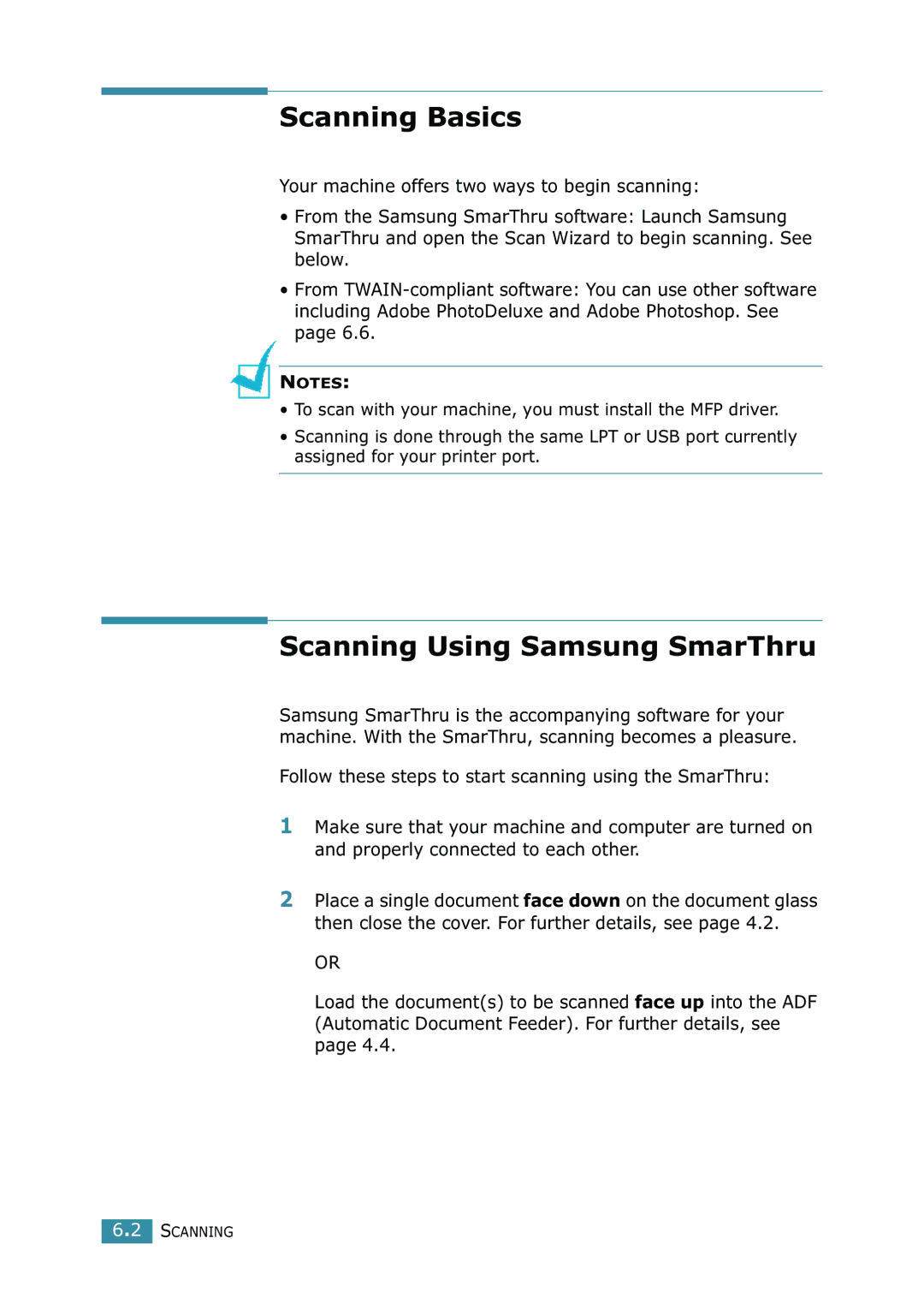 Samsung SCX-4216F manual Scanning Basics, Scanning Using Samsung SmarThru 