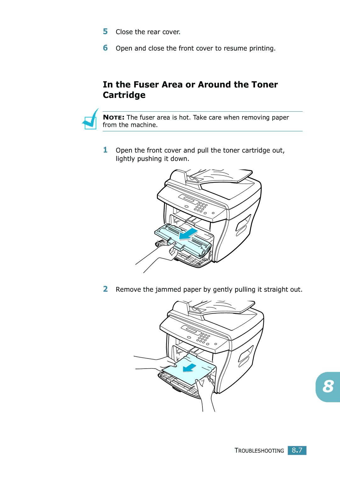 Samsung SCX-4216F manual Fuser Area or Around the Toner Cartridge 