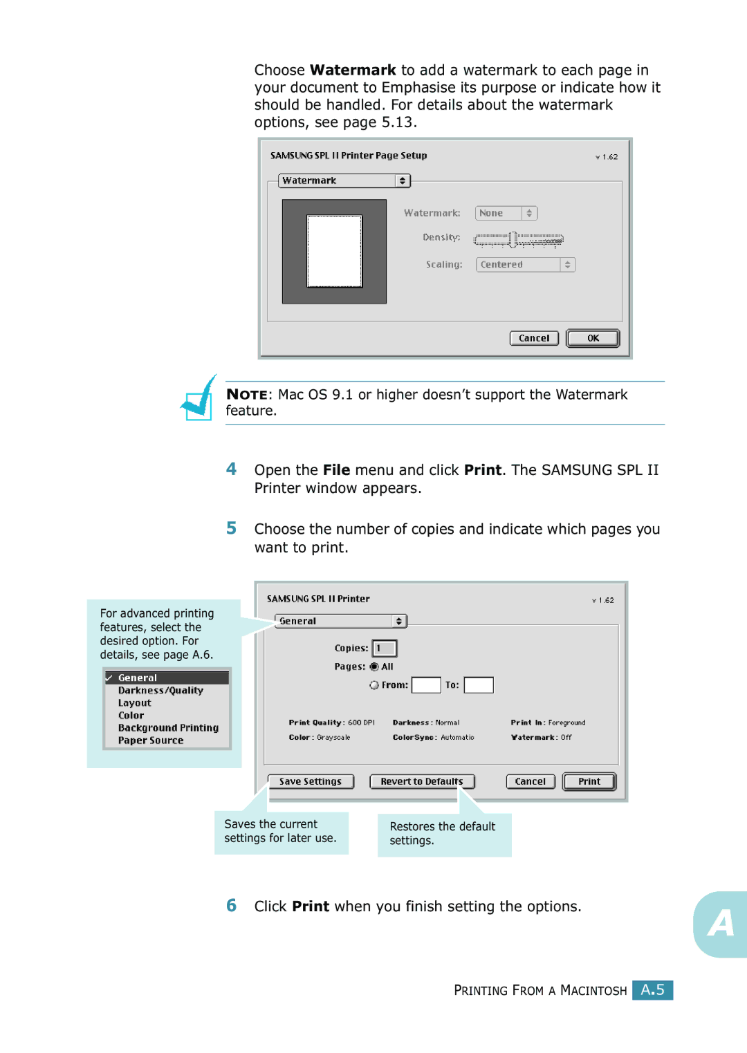 Samsung SCX-4216F manual Click Print when you finish setting the options 