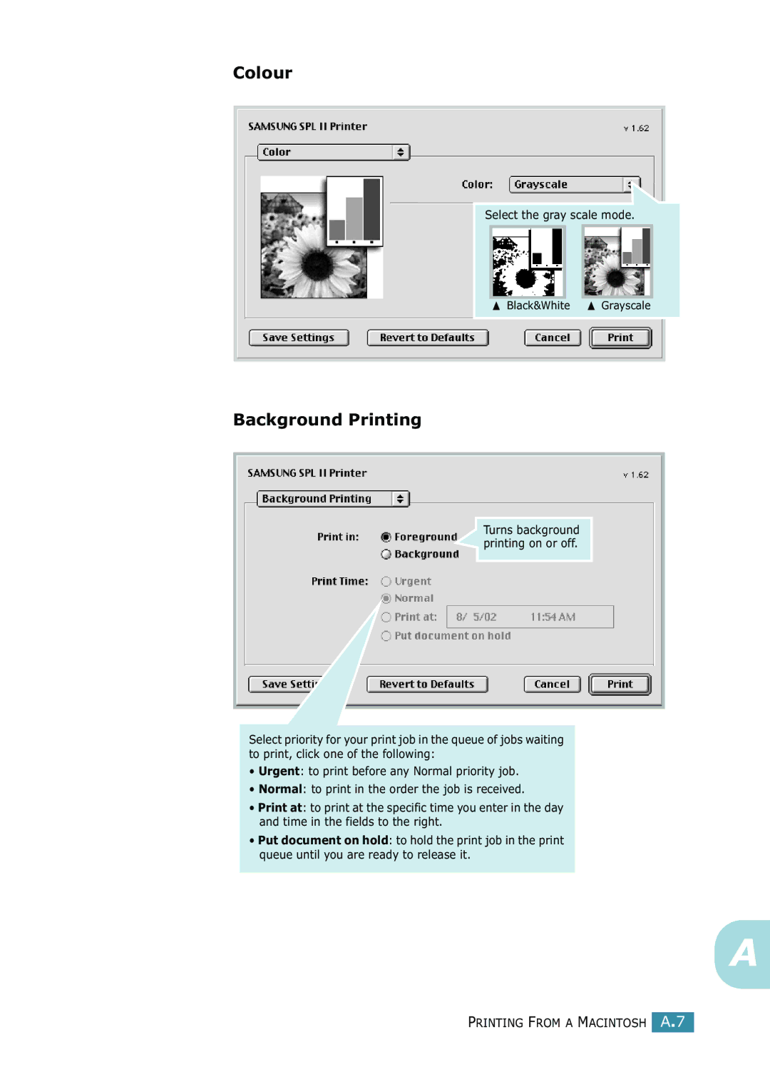 Samsung SCX-4216F manual Colour, Background Printing 