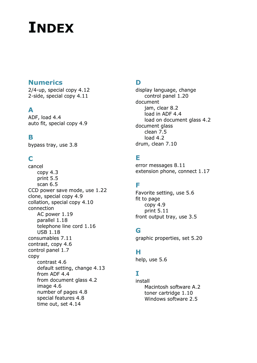 Samsung SCX-4216F manual Index 