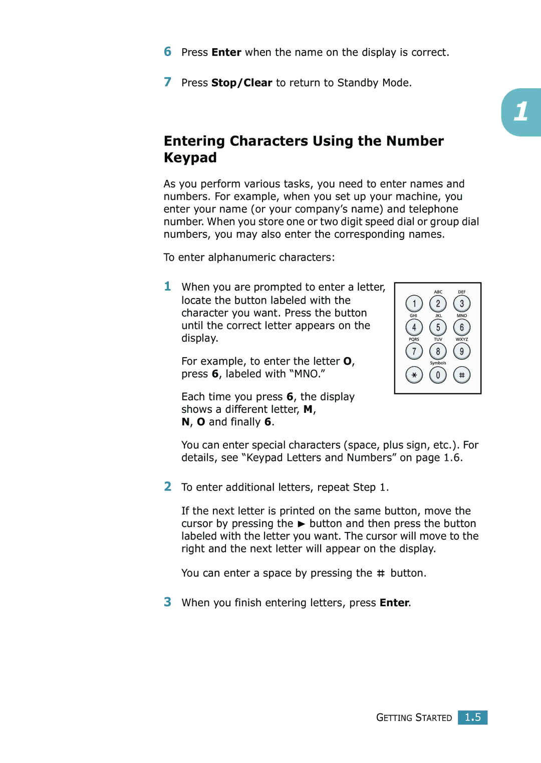 Samsung SCX-4216F manual Entering Characters Using the Number Keypad, Finally, To enter additional letters, repeat Step 