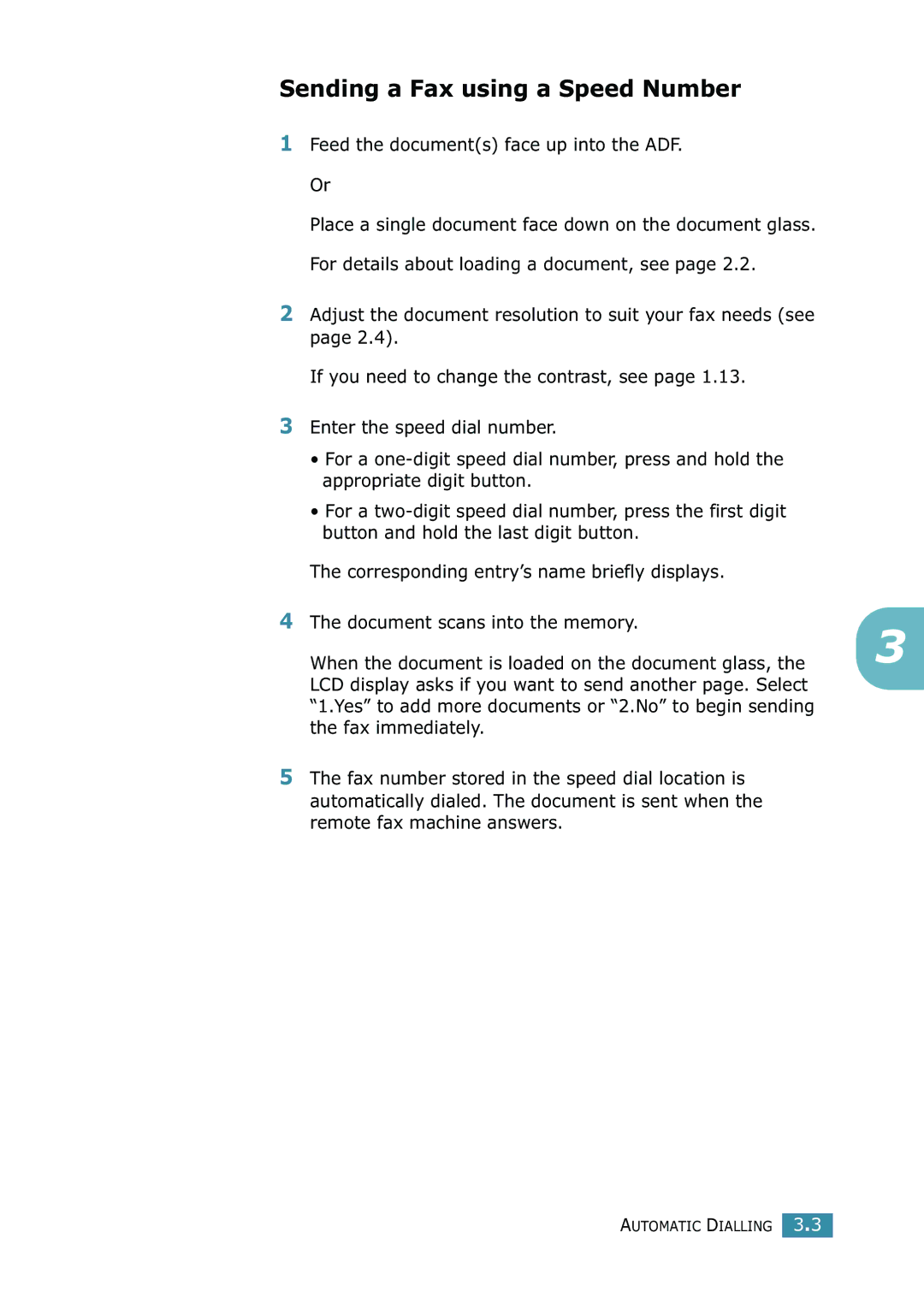 Samsung SCX-4216F manual Sending a Fax using a Speed Number, Feed the documents face up into the ADF. Or 