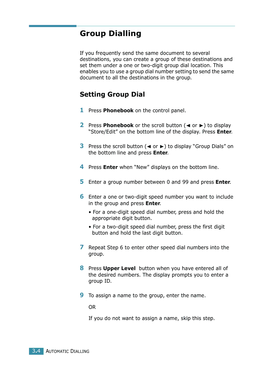 Samsung SCX-4216F manual Group Dialling, Setting Group Dial 