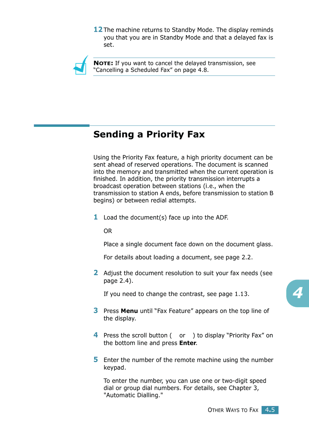 Samsung SCX-4216F manual Sending a Priority Fax 