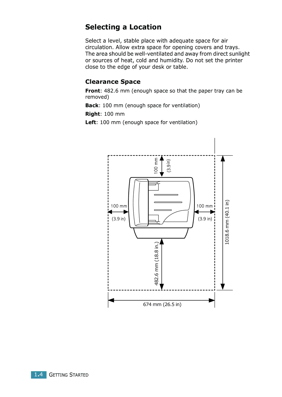 Samsung SCX-4216F manual Selecting a Location, Clearance Space 