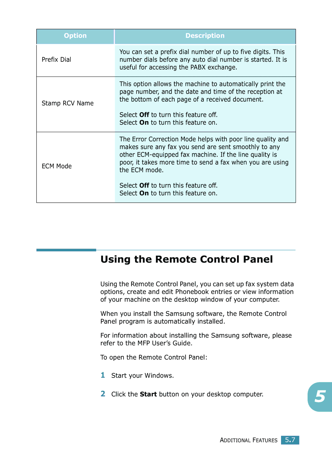 Samsung SCX-4216F manual Using the Remote Control Panel 