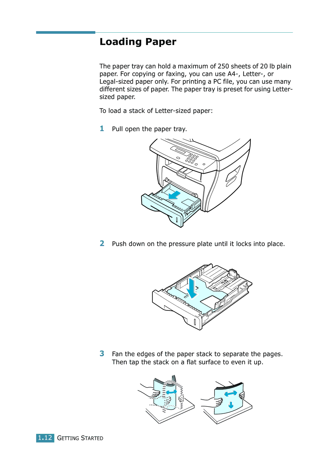 Samsung SCX-4216F manual Loading Paper 