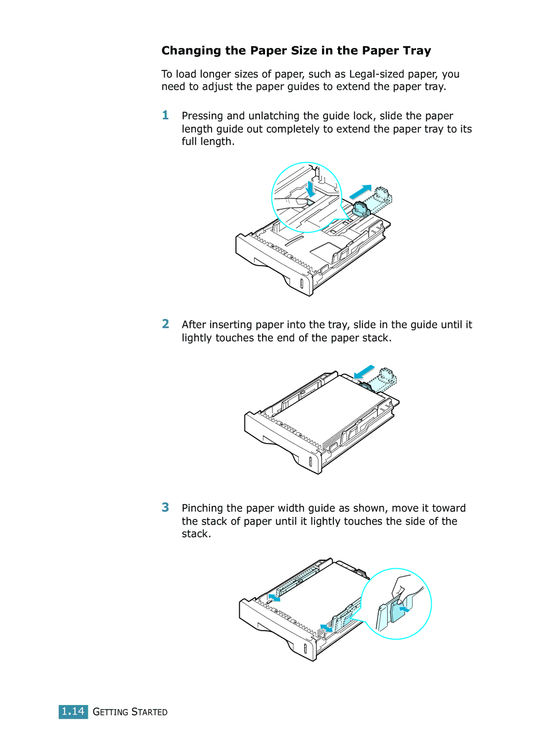 Samsung SCX-4216F manual Changing the Paper Size in the Paper Tray 