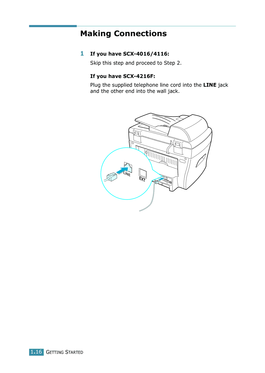 Samsung SCX-4216F manual Making Connections 