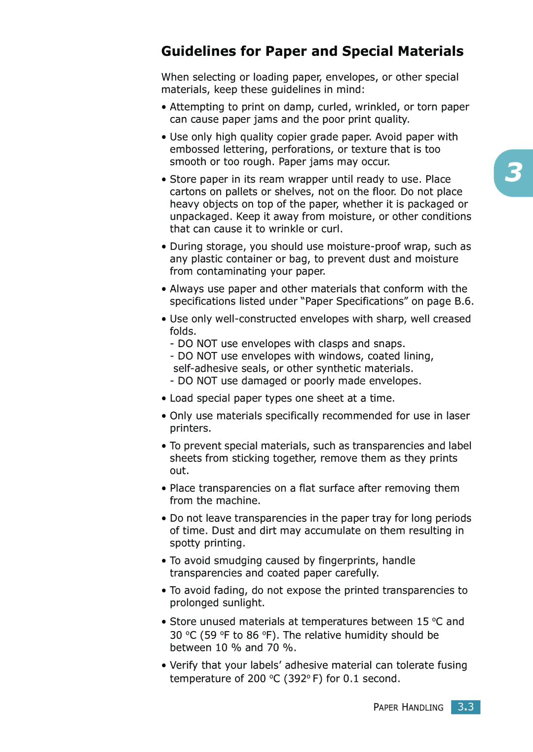 Samsung SCX-4216F manual Guidelines for Paper and Special Materials 