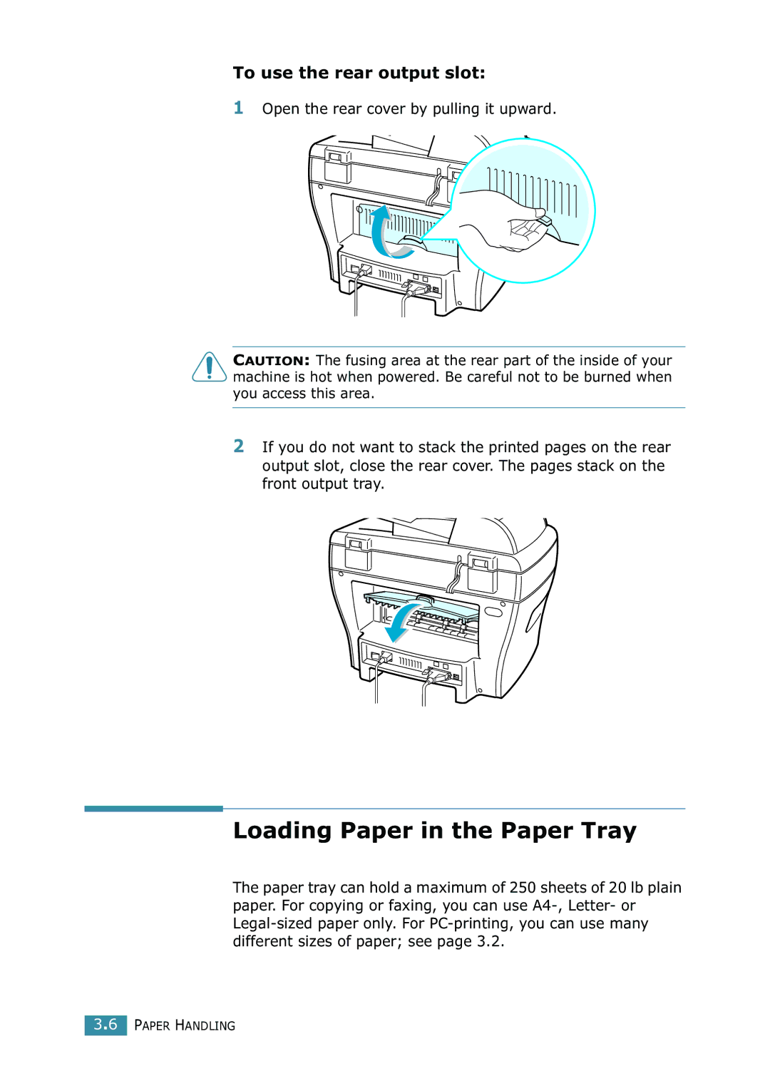 Samsung SCX-4216F manual Loading Paper in the Paper Tray, To use the rear output slot 