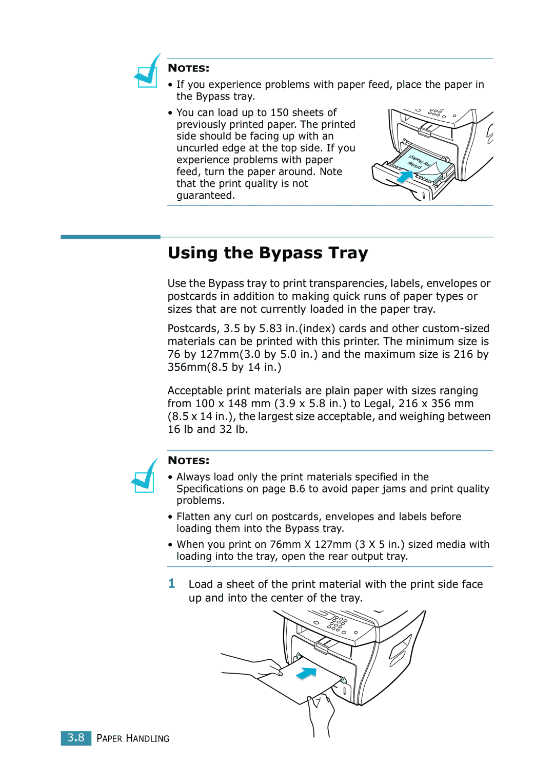 Samsung SCX-4216F manual Using the Bypass Tray 