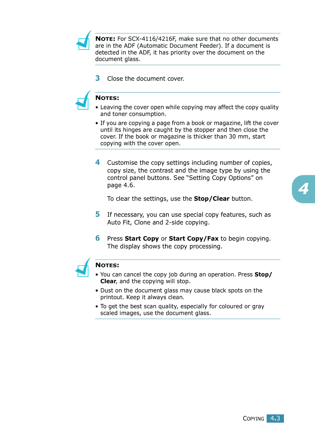 Samsung SCX-4216F manual Copying 