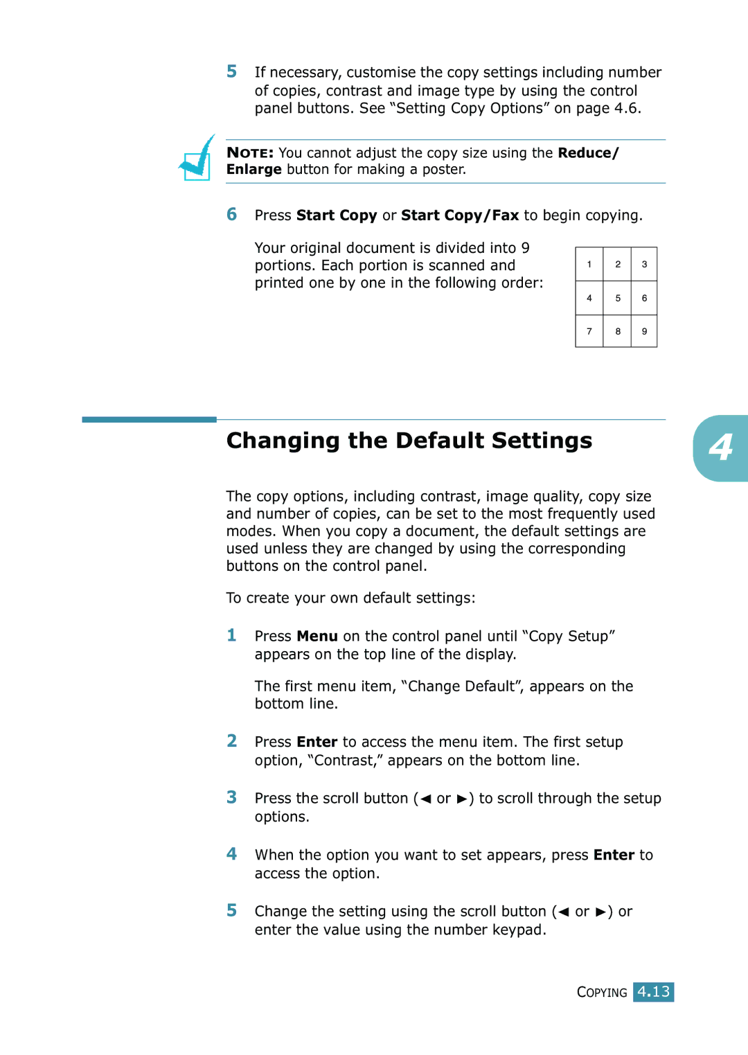 Samsung SCX-4216F manual Changing the Default Settings 