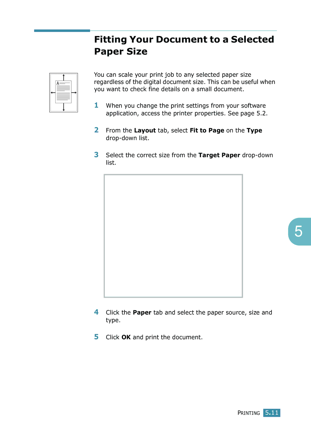 Samsung SCX-4216F manual Fitting Your Document to a Selected Paper Size 