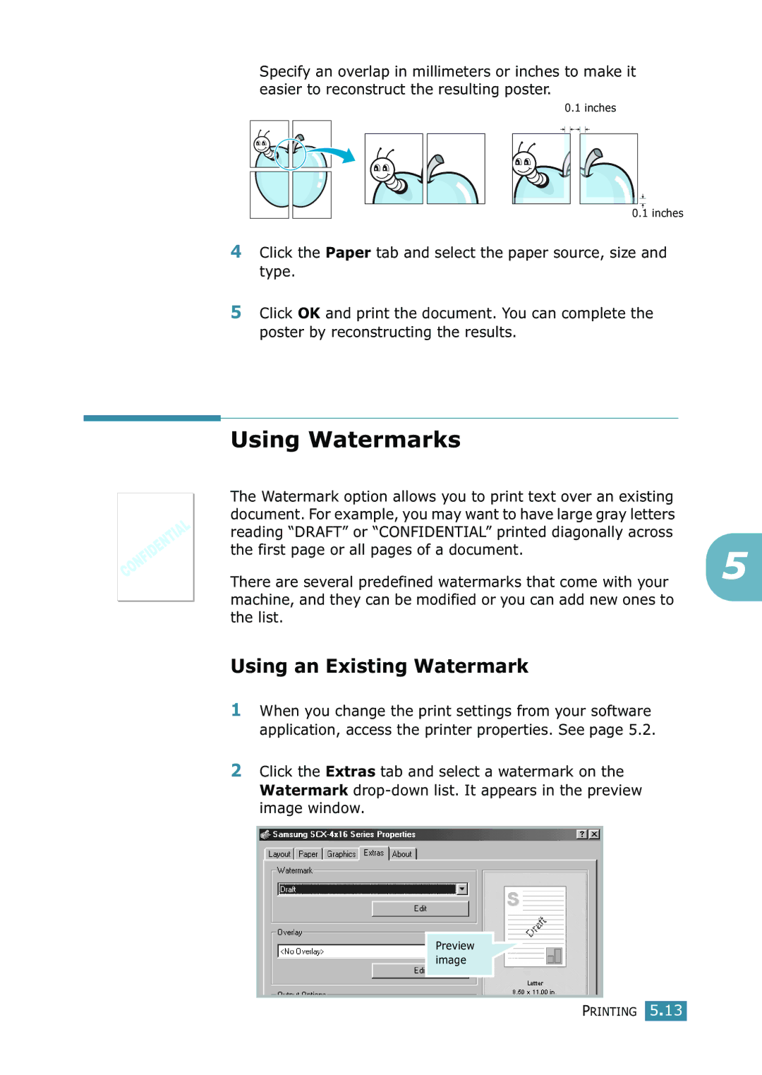 Samsung SCX-4216F manual Using Watermarks, Using an Existing Watermark 