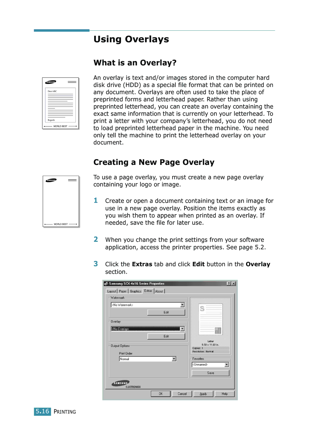 Samsung SCX-4216F manual Using Overlays, What is an Overlay?, Creating a New Page Overlay 