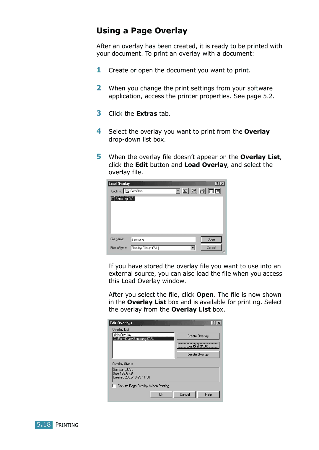 Samsung SCX-4216F manual Using a Page Overlay 