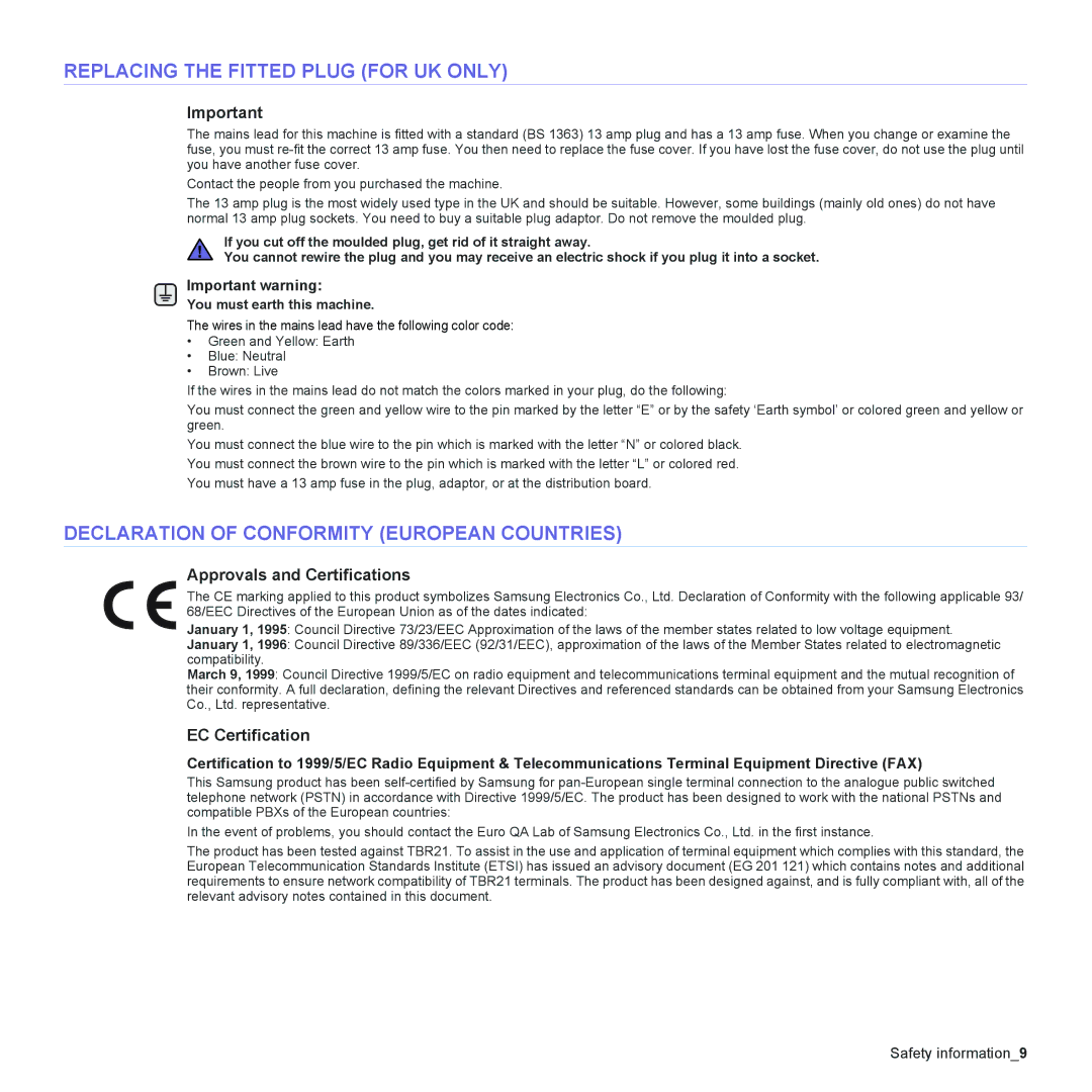 Samsung SCX-4300 manual Replacing the Fitted Plug for UK only 