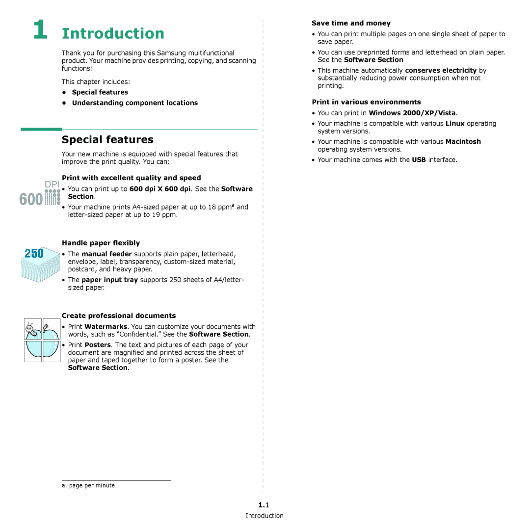 Samsung SCX-4300 manual Introduction, Special features 