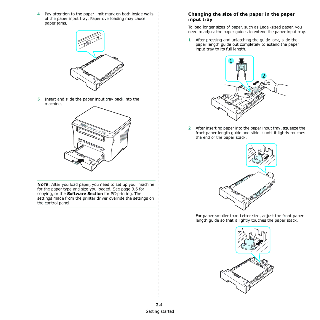 Samsung SCX-4300 manual Changing the size of the paper in the paper input tray 