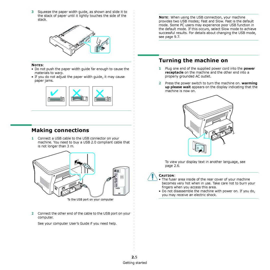 Samsung SCX-4300 manual Making connections, Turning the machine on 