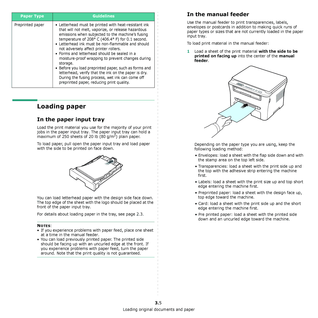 Samsung SCX-4300 manual Paper input tray, Manual feeder 