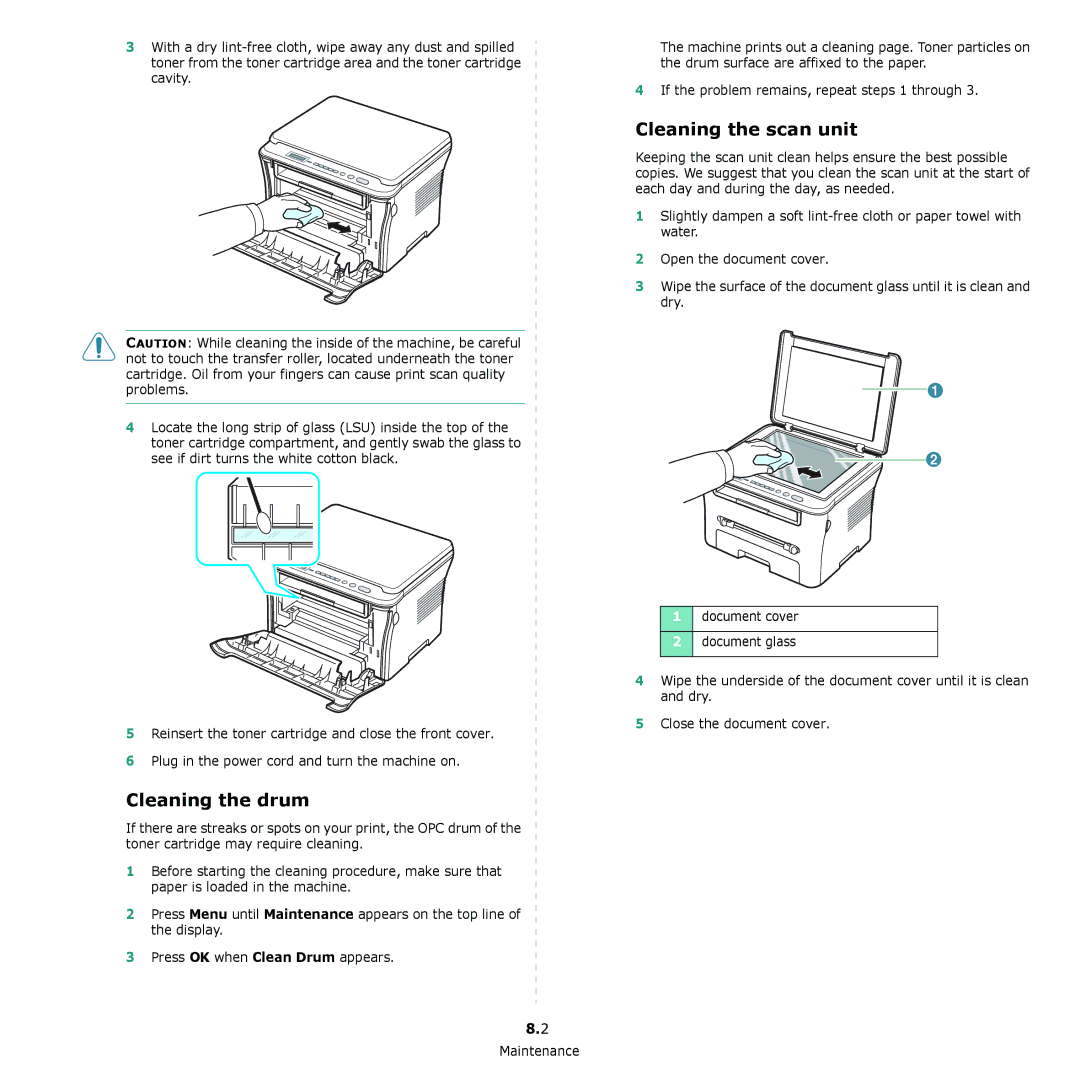 Samsung SCX-4300 manual Cleaning the drum, Cleaning the scan unit 