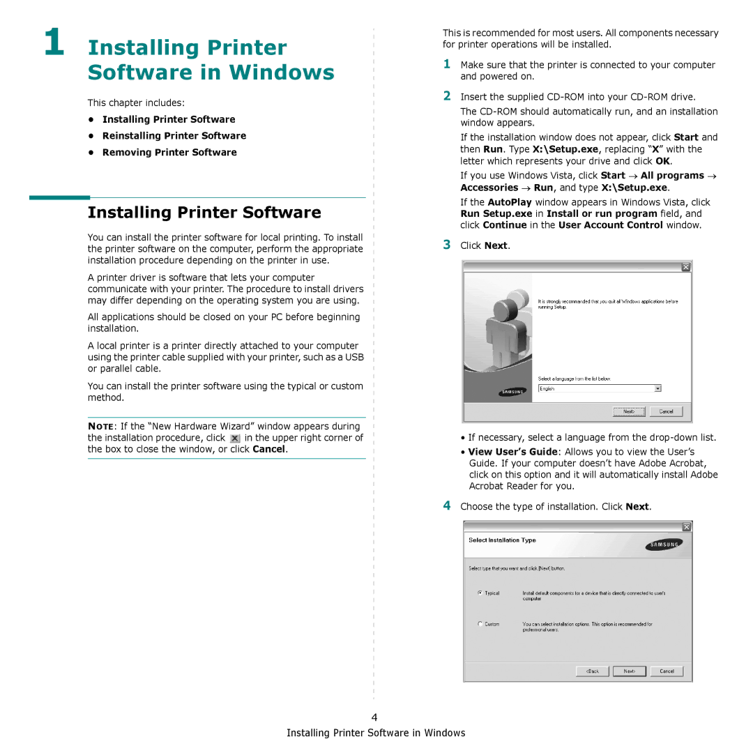 Samsung SCX-4300 manual Installing Printer Software in Windows 