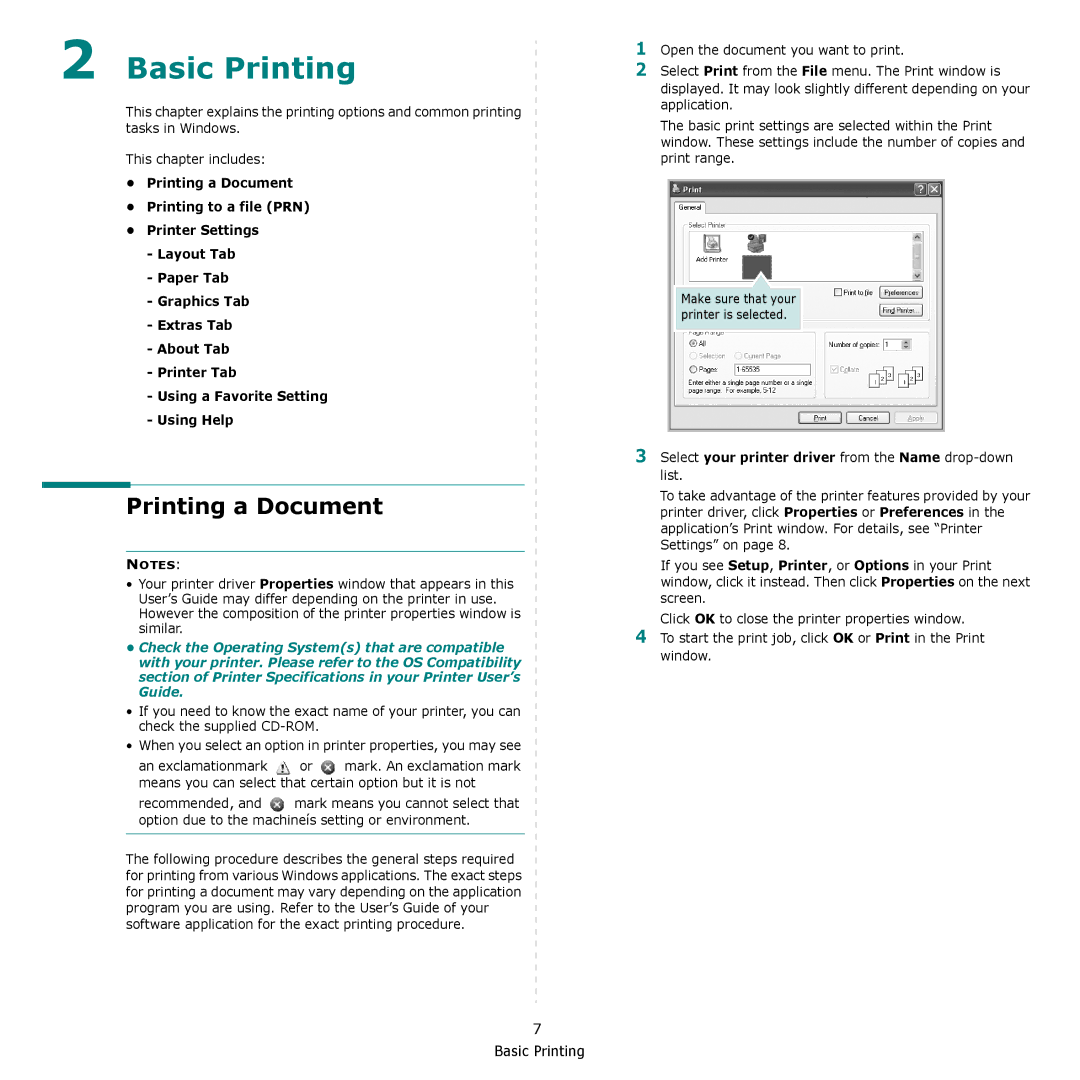 Samsung SCX-4300 manual Printing a Document, Means you can select that certain option but it is not, Recommended 