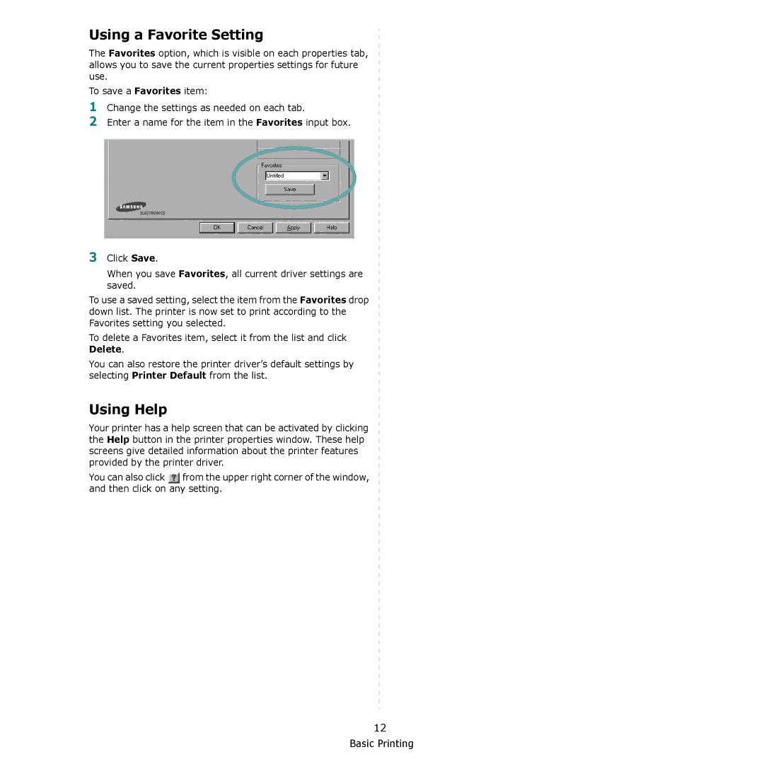 Samsung SCX-4300 manual Using a Favorite Setting, Using Help 