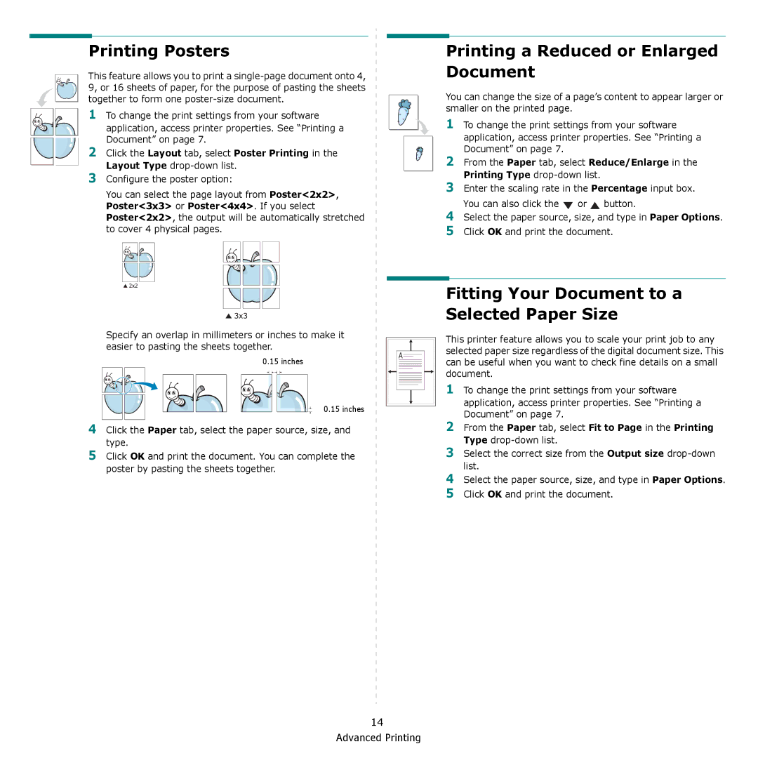 Samsung SCX-4300 Printing Posters, Printing a Reduced or Enlarged Document, Fitting Your Document to a Selected Paper Size 