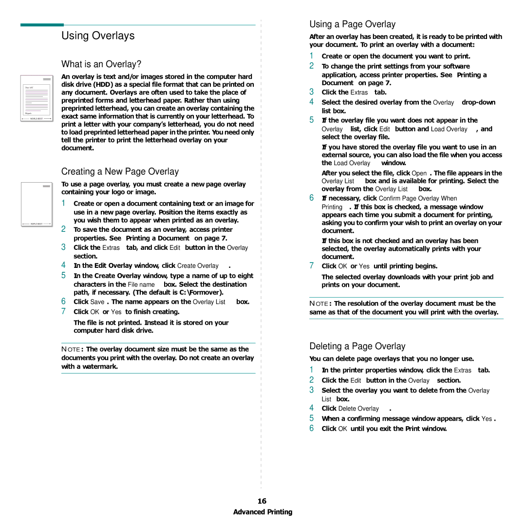 Samsung SCX-4300 manual Using Overlays, What is an Overlay?, Using a Page Overlay, Creating a New Page Overlay 