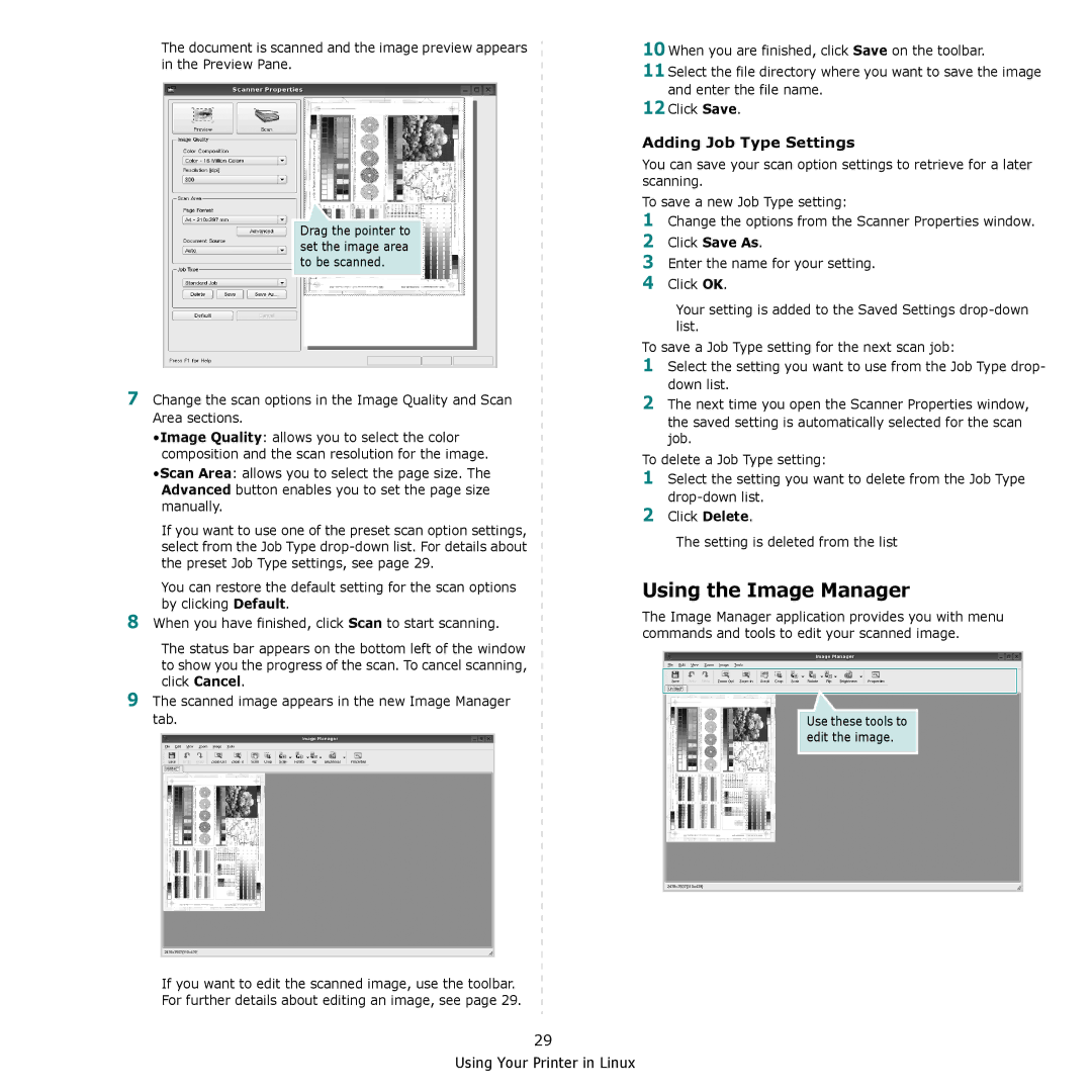 Samsung SCX-4300 manual Using the Image Manager, Adding Job Type Settings 