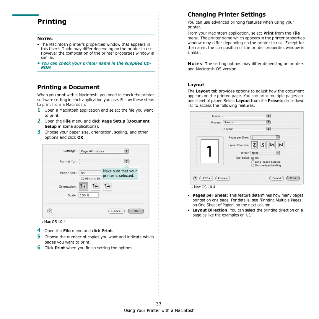 Samsung SCX-4300 manual Printing a Document, Changing Printer Settings, Layout 