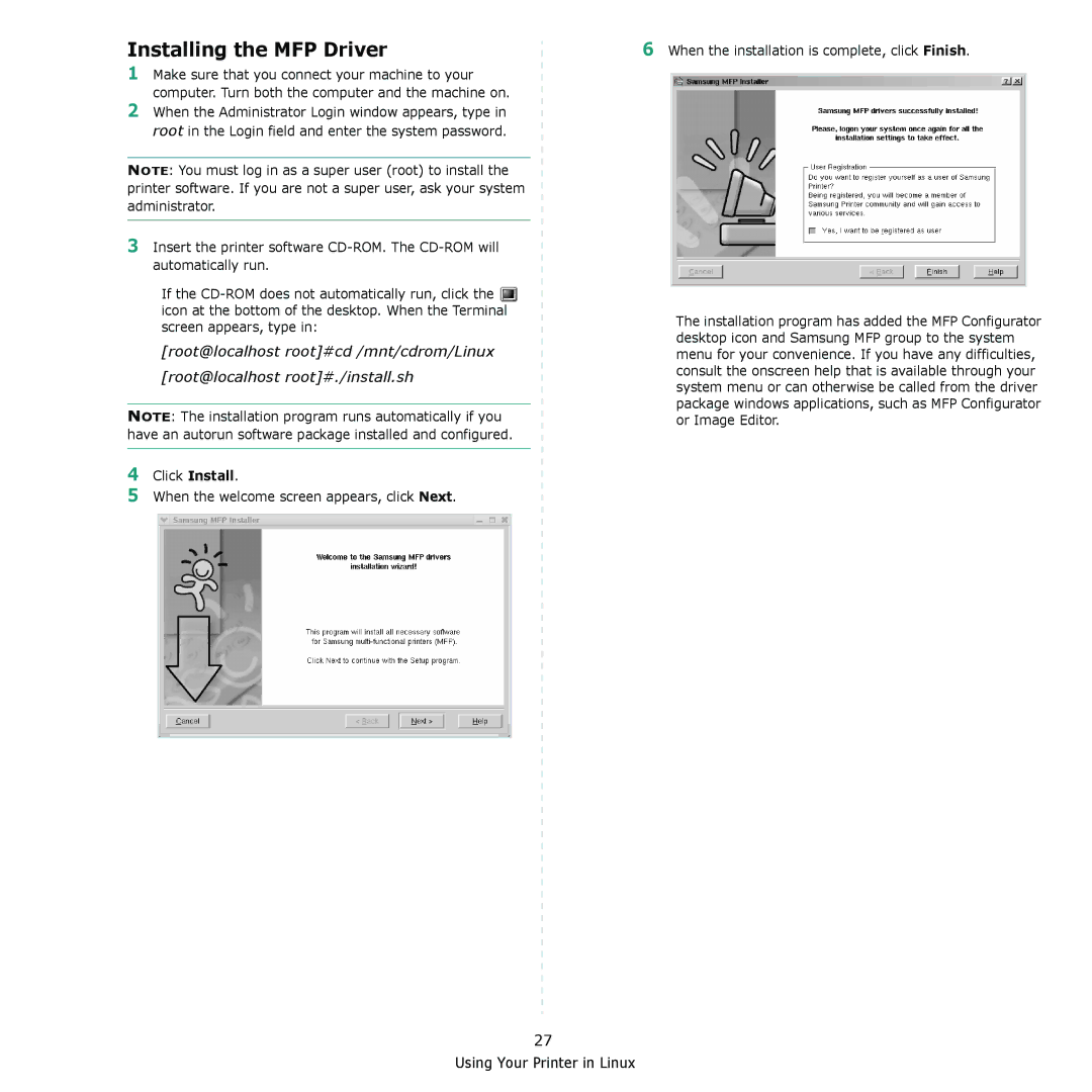 Samsung SCX-4521F, SCX-4321 manual Installing the MFP Driver 