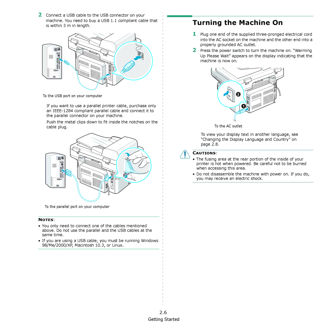 Samsung SCX-4521F, SCX-4321 manual Turning the Machine On 