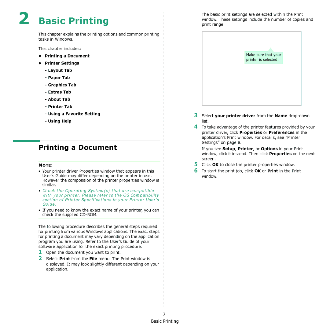 Samsung SCX-4521F, SCX-4321 manual Basic Printing, Select your printer driver from the Name drop-down list 