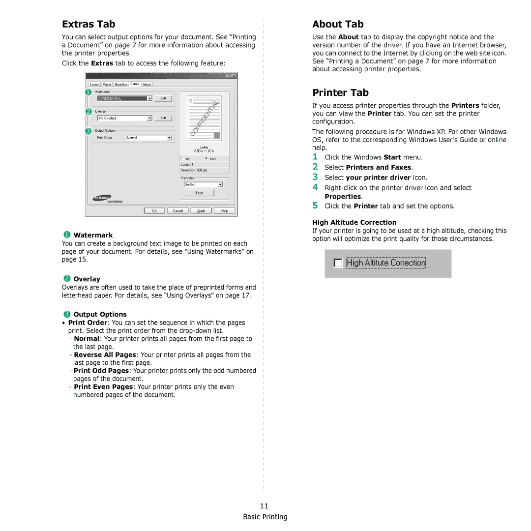 Samsung SCX-4521F, SCX-4321 manual Extras Tab, About Tab, Printer Tab 