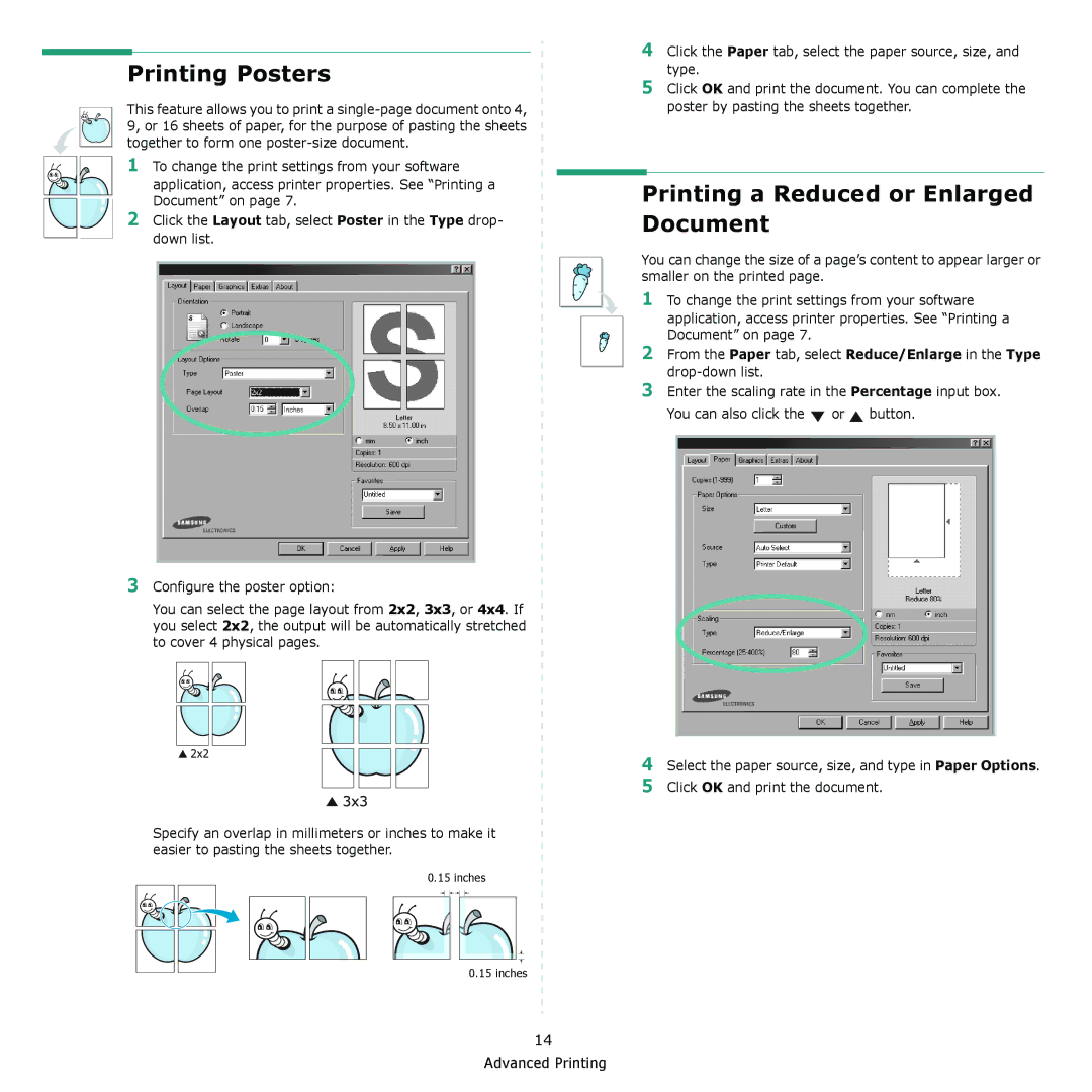 Samsung SCX-4321, SCX-4521F manual Printing Posters, Printing a Reduced or Enlarged Document 