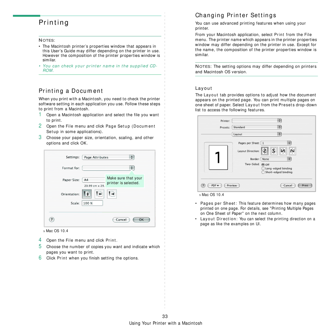 Samsung SCX-4321, SCX-4521FR manual Printing a Document, Changing Printer Settings, Layout 