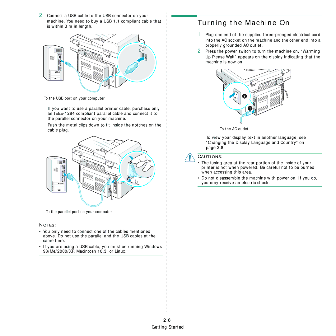 Samsung SCX-4321, SCX-4521FR manual Turning the Machine On 