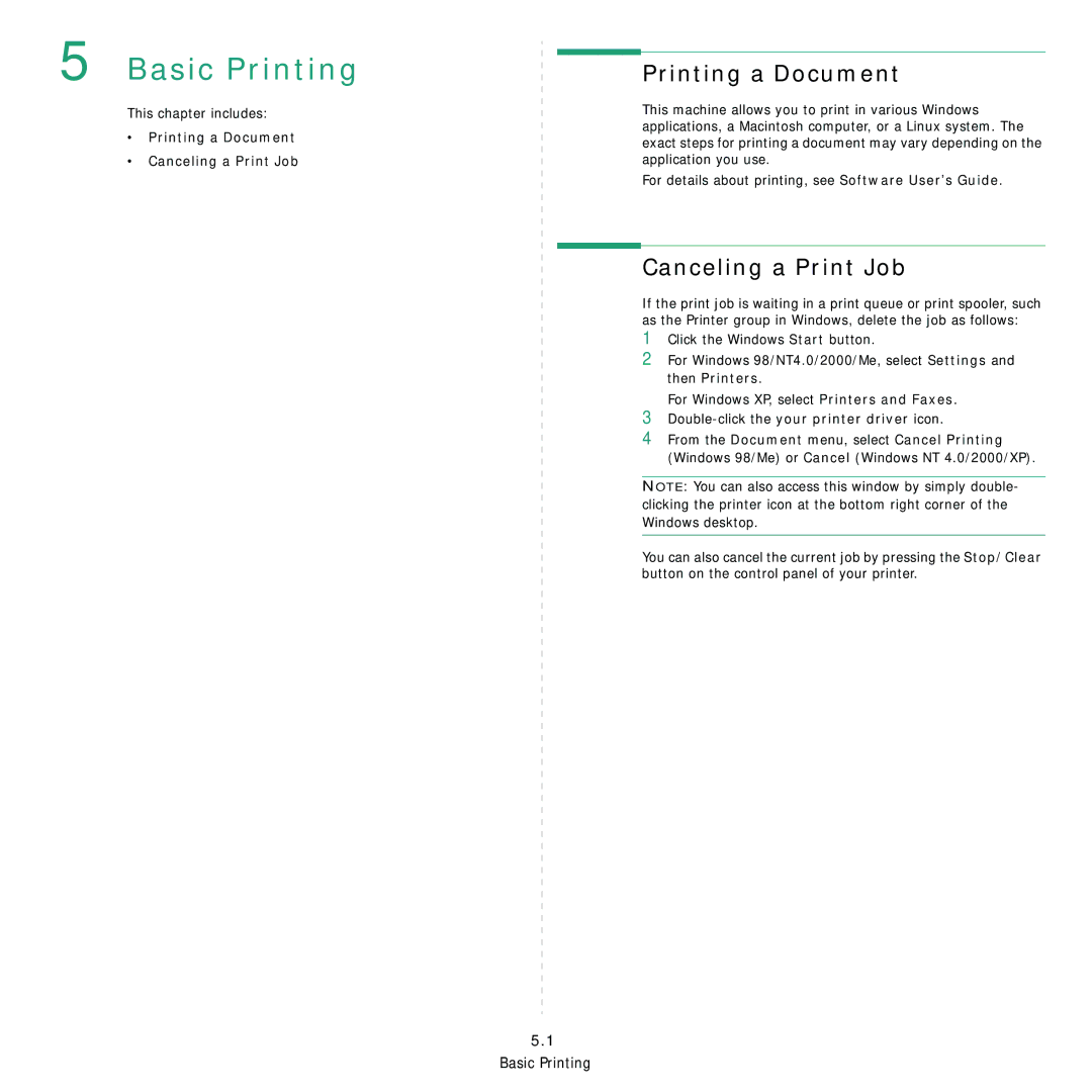 Samsung SCX-4521FR, SCX-4321 manual Basic Printing, Printing a Document Canceling a Print Job 