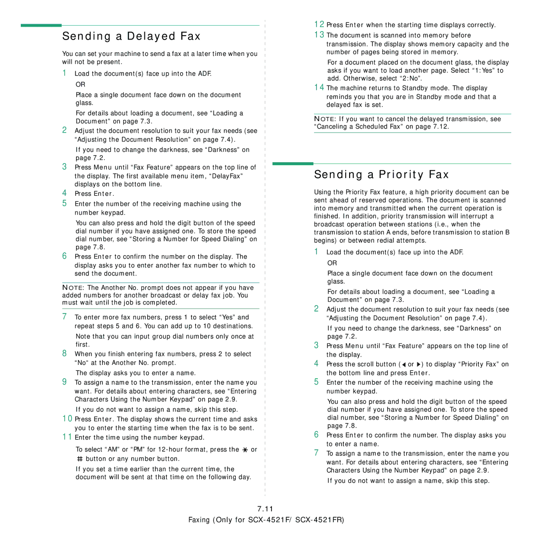 Samsung SCX-4521FR Sending a Delayed Fax, Sending a Priority Fax, If you do not want to assign a name, skip this step 