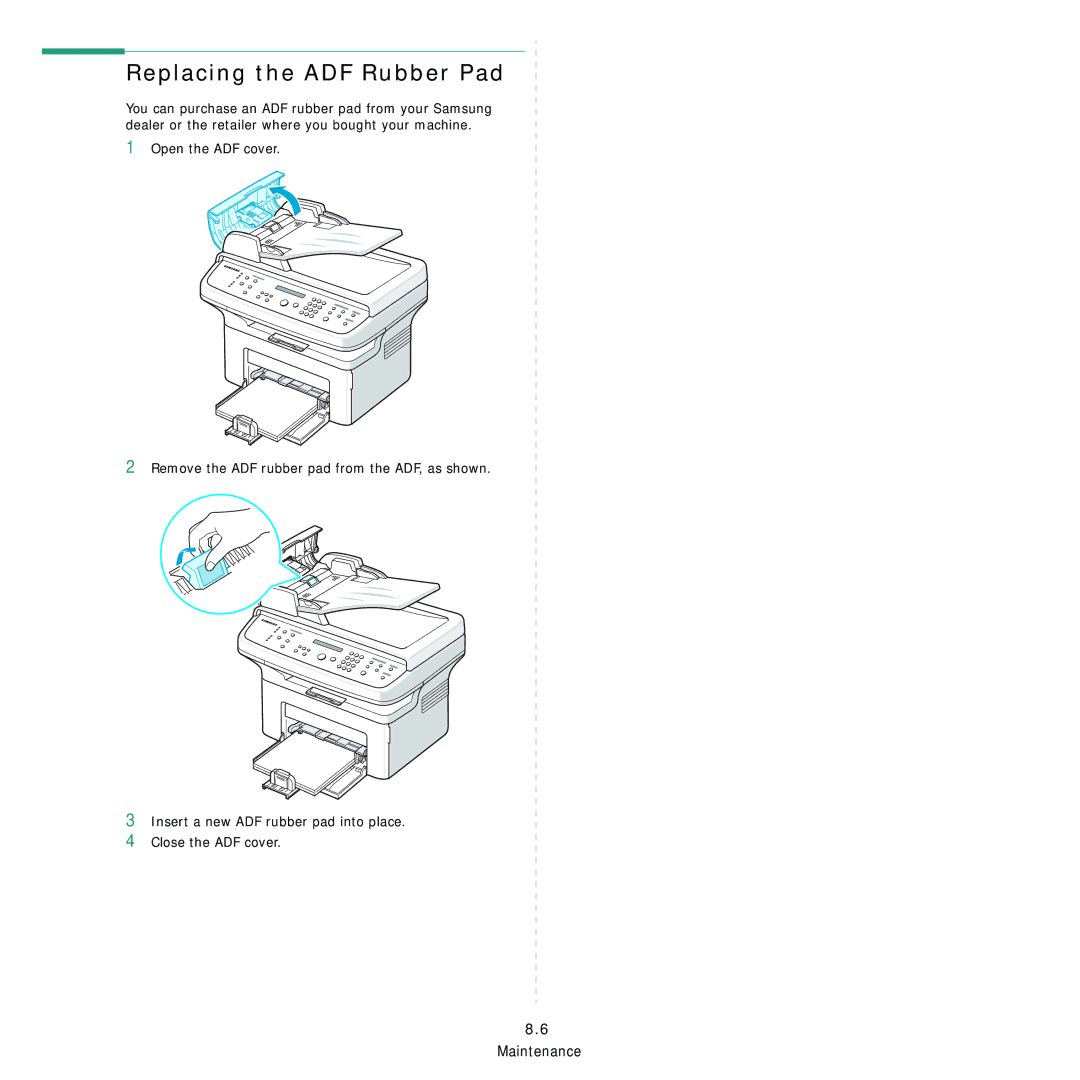 Samsung SCX-4521FR, SCX-4321 manual Replacing the ADF Rubber Pad 