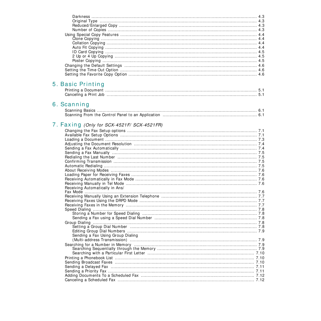 Samsung SCX-4321 Setting the Time Out Option, Printing a Document Canceling a Print Job, Scanning Basics, Speed Dialing 