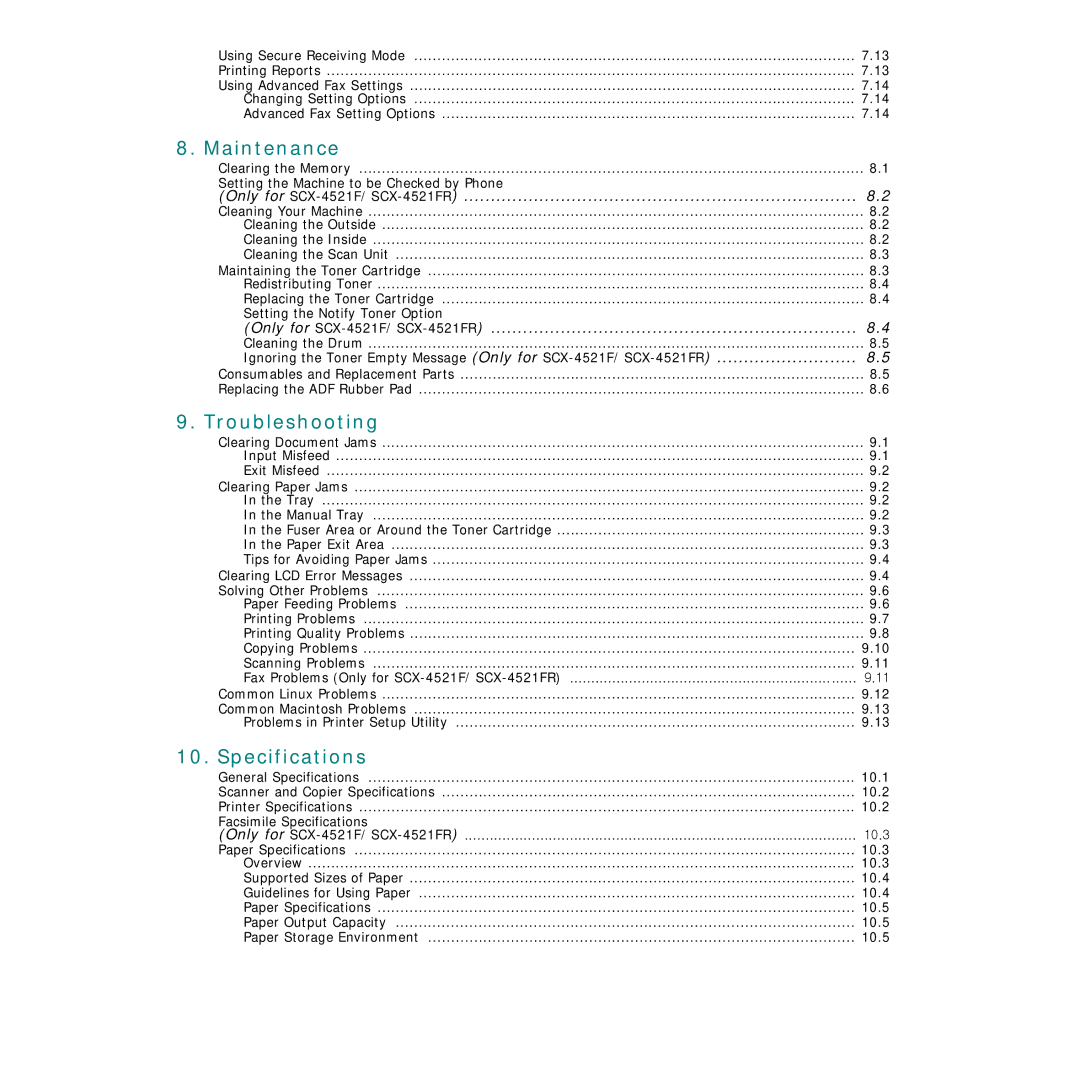 Samsung SCX-4521FR Using Secure Receiving Mode Printing Reports, Changing Setting Options Advanced Fax Setting Options 